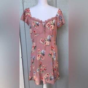 New GAP Dusty rose Pink Floral Midi flowy peasant coquette smocked panel Dress M